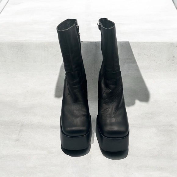 Y2K L’Intervalle Black Leather Platform Ankle Boots Sz 41 - Picture 3 of 14